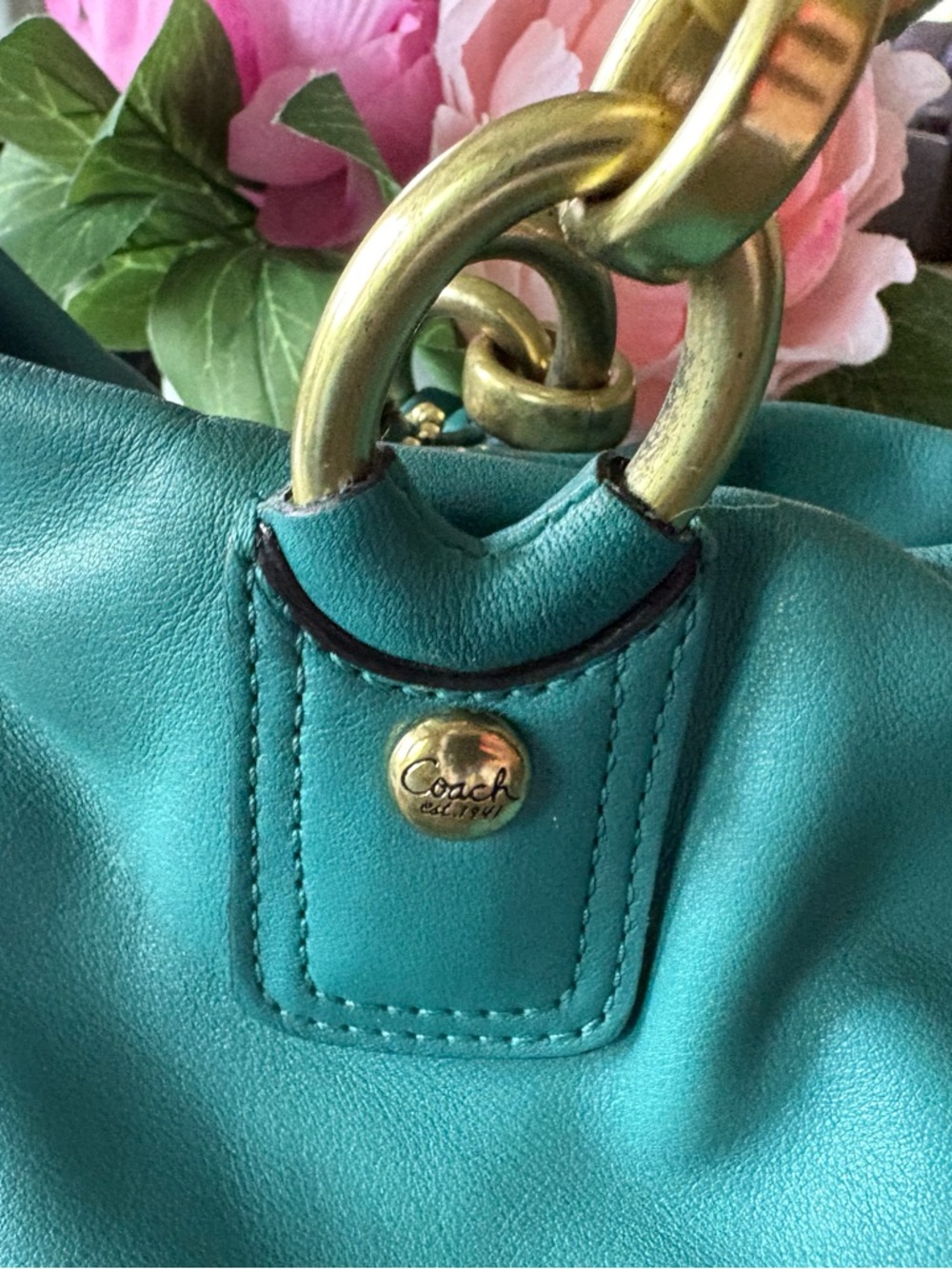 Coach Leather Purse Kristin #L1073-16814 Teal Color Bag Good Condition EUC - Picture 9 of 16